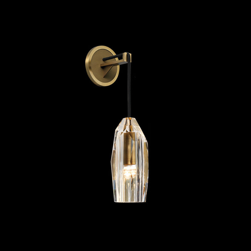 Contemporary Luxury Dazzling Crystal Stone Shade Copper 1-Light Wall Sconce Lamp For Living Room