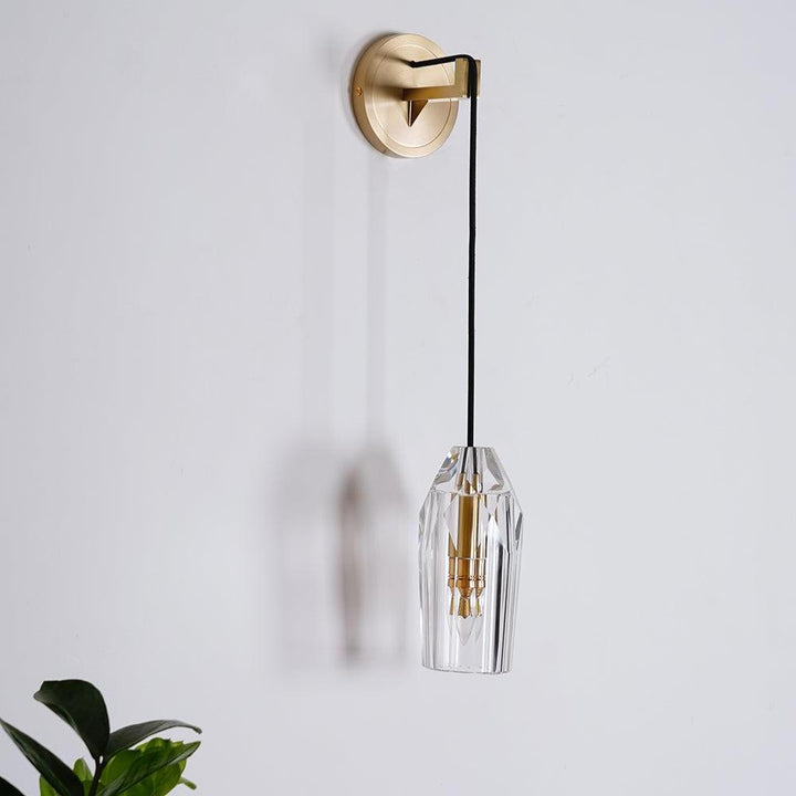 Lustre Contemporain Éblouissant avec Abat-jour en Pierre de Cristal et Applique Murale en Cuivre à 1 Lumière pour Salon 