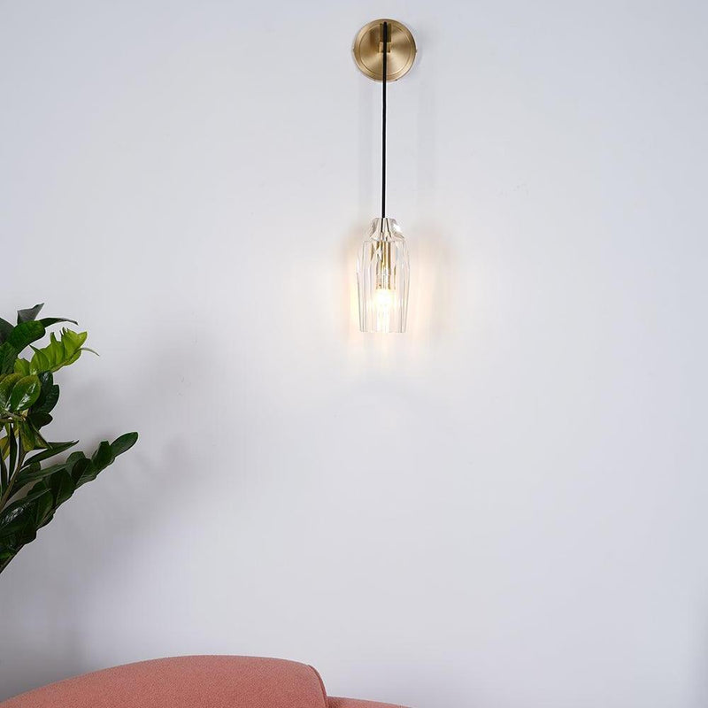 Contemporary Luxury Dazzling Crystal Stone Shade Copper 1-Light Wall Sconce Lamp For Living Room