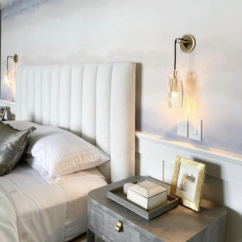 Contemporary Luxury Dazzling Crystal Stone Shade Copper 1-Light Wall Sconce Lamp For Living Room