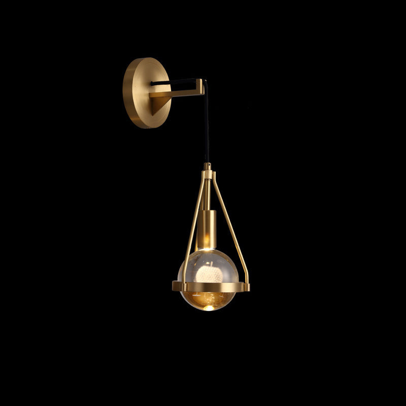Contemporary Luxury Shiny Raindrop Crystal Shade Brushed Brass Frame 1-Light Wall Sconce Lamp For Living Room