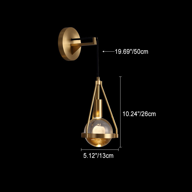 Contemporary Luxury Shiny Raindrop Crystal Shade Brushed Brass Frame 1-Light Wall Sconce Lamp For Living Room