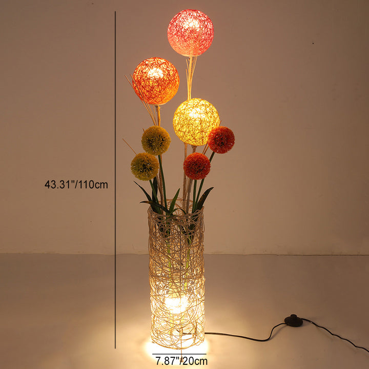 Lampe de sol traditionnelle japonaise avec abat-jour cylindrique en rotin tressé à 1 lumière pour salon 
