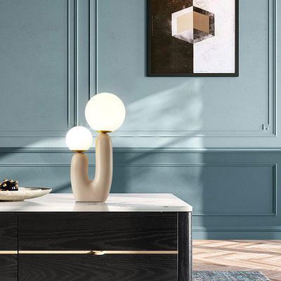 Contemporary Nordic Glass Ball Shade Resin U-Shaped Base 2-Light Table Lamp For Bedroom
