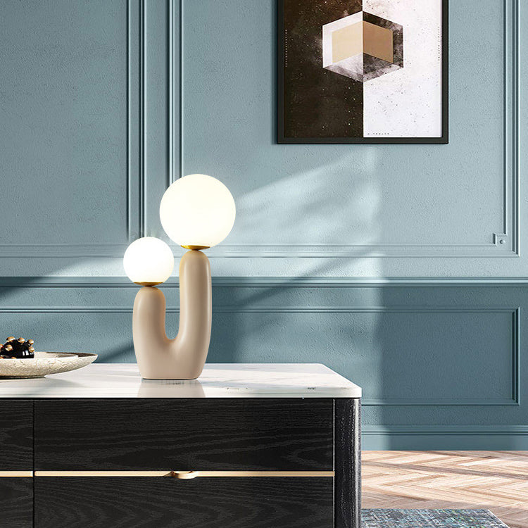 Contemporary Nordic Glass Ball Shade Resin U-Shaped Base 2-Light Table Lamp For Bedroom
