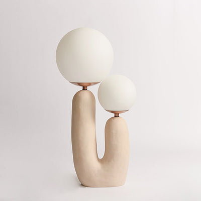 Contemporary Nordic Glass Ball Shade Resin U-Shaped Base 2-Light Table Lamp For Bedroom