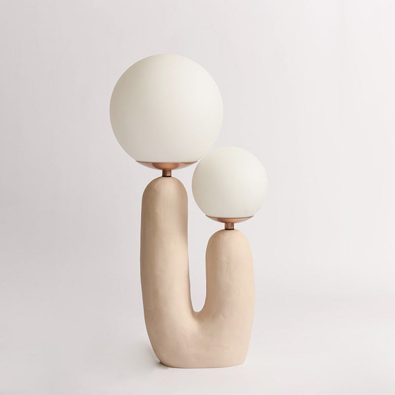 Contemporary Nordic Glass Ball Shade Resin U-Shaped Base 2-Light Table Lamp For Bedroom