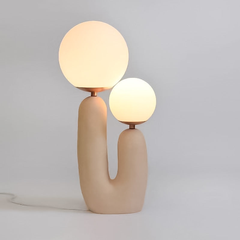 Contemporary Nordic Glass Ball Shade Resin U-Shaped Base 2-Light Table Lamp For Bedroom