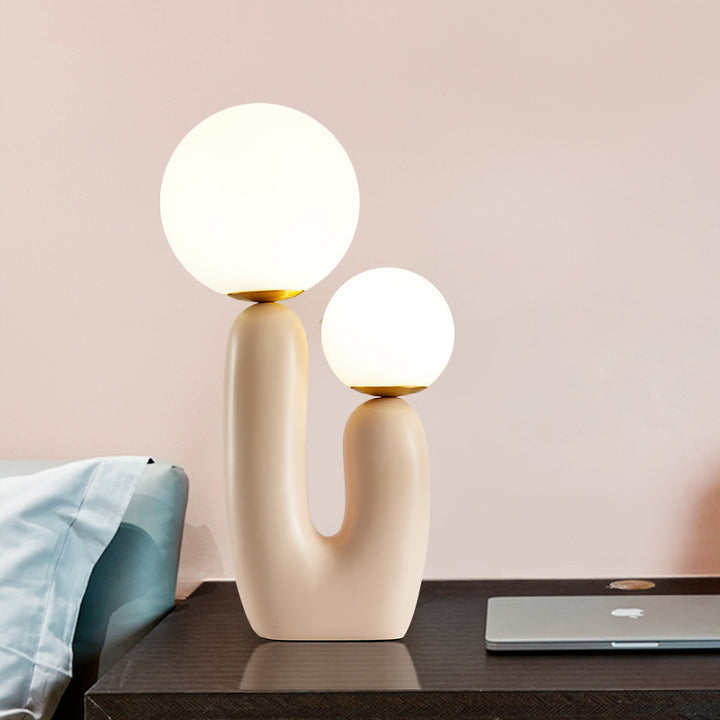 Contemporary Nordic Glass Ball Shade Resin U-Shaped Base 2-Light Table Lamp For Bedroom