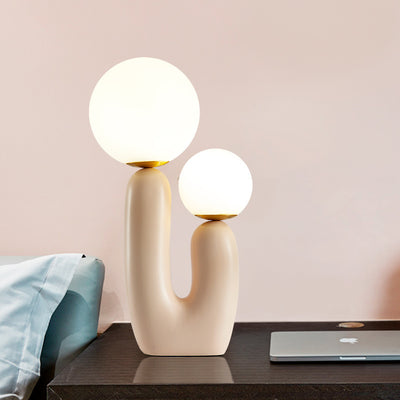 Contemporary Nordic Glass Ball Shade Resin U-Shaped Base 2-Light Table Lamp For Bedroom
