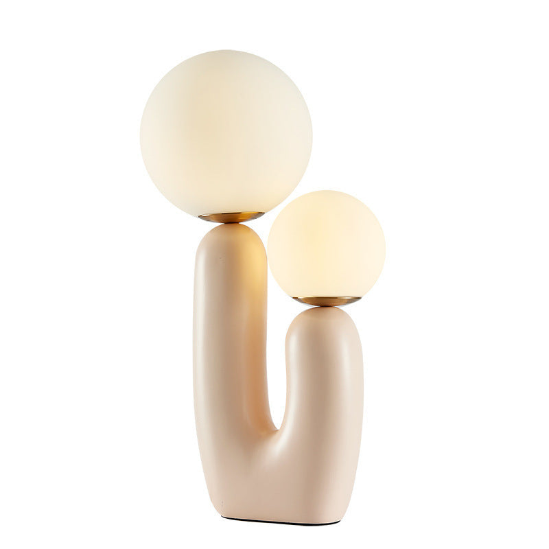 Contemporary Nordic Glass Ball Shade Resin U-Shaped Base 2-Light Table Lamp For Bedroom