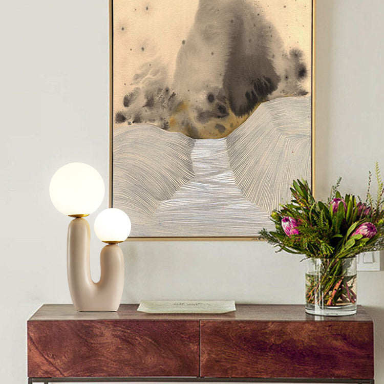 Contemporary Nordic Glass Ball Shade Resin U-Shaped Base 2-Light Table Lamp For Bedroom