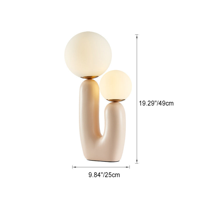 Contemporary Nordic Glass Ball Shade Resin U-Shaped Base 2-Light Table Lamp For Bedroom