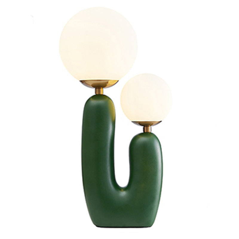 Contemporary Nordic Glass Ball Shade Resin U-Shaped Base 2-Light Table Lamp For Bedroom
