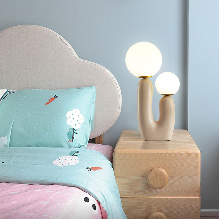 Contemporary Nordic Glass Ball Shade Resin U-Shaped Base 2-Light Table Lamp For Bedroom