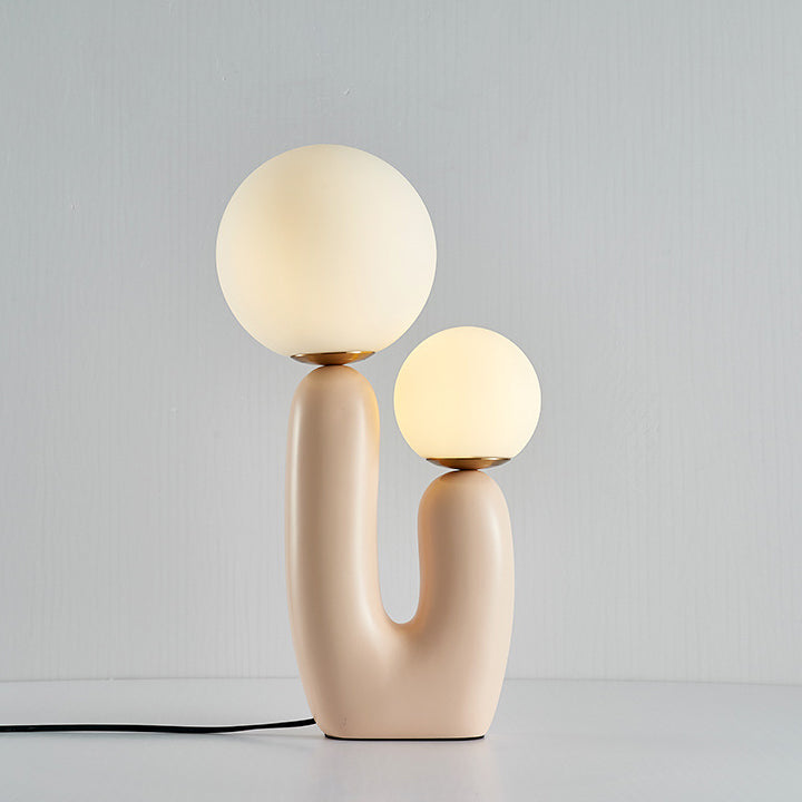 Contemporary Nordic Glass Ball Shade Resin U-Shaped Base 2-Light Table Lamp For Bedroom
