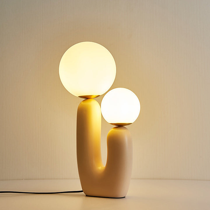 Contemporary Nordic Glass Ball Shade Resin U-Shaped Base 2-Light Table Lamp For Bedroom