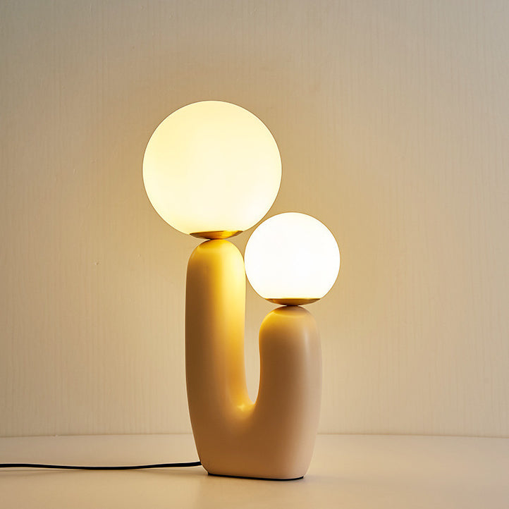 Contemporary Nordic Glass Ball Shade Resin U-Shaped Base 2-Light Table Lamp For Bedroom