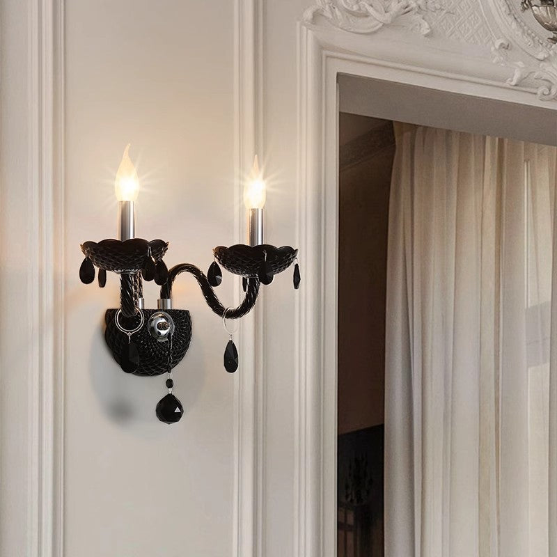 Bougeoir en cristal en acier inoxydable traditionnel français 1/2 lumière applique murale pour salon 
