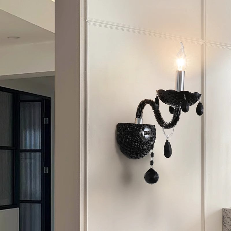 Bougeoir en cristal en acier inoxydable traditionnel français 1/2 lumière applique murale pour salon 