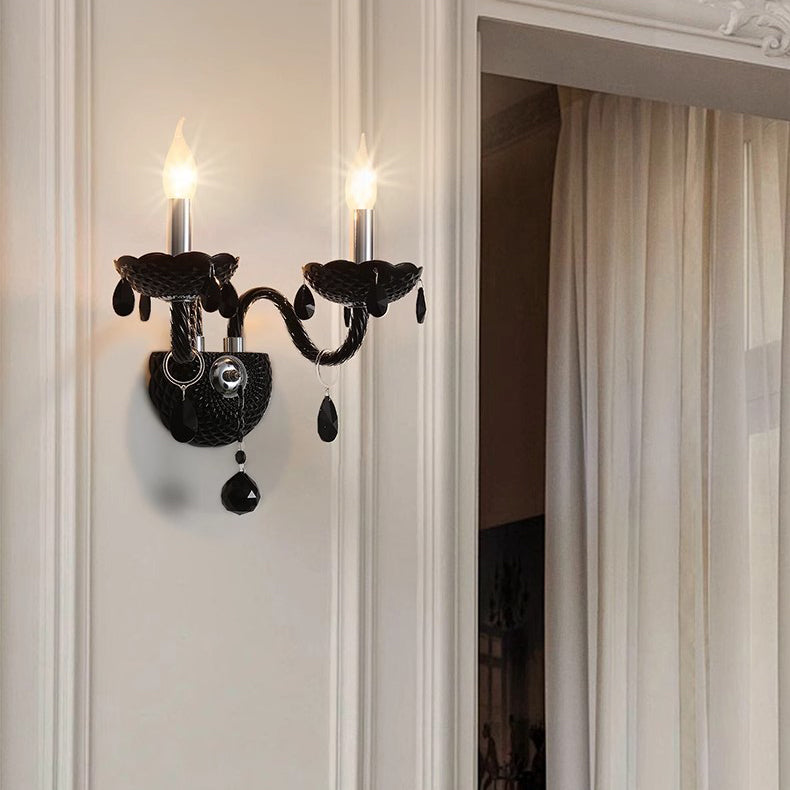 Bougeoir en cristal en acier inoxydable traditionnel français 1/2 lumière applique murale pour salon 