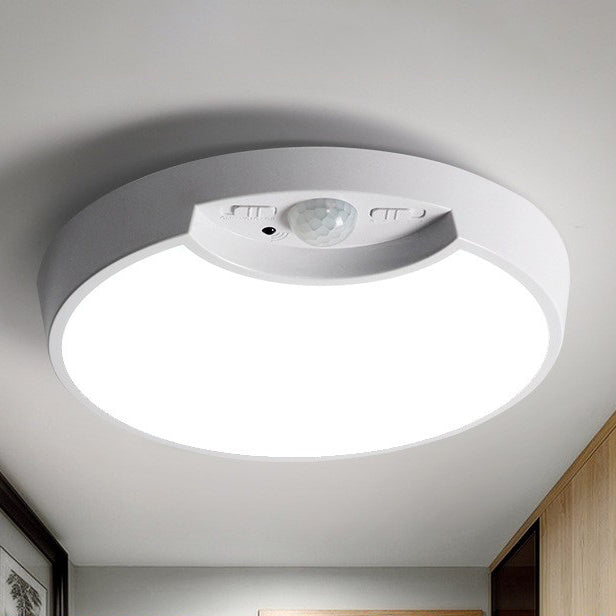 Modern Minimalist Round Plastic LED Intelligent Human Sensor Flush Mount Ceiling Light For Living Room