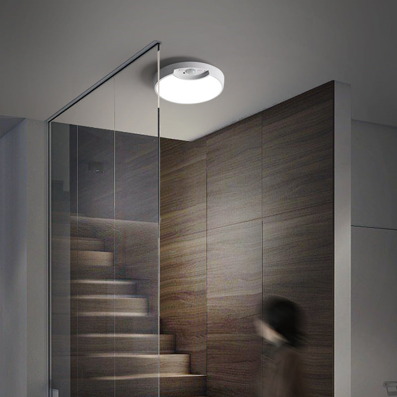 Modern Minimalist Round Plastic LED Intelligent Human Sensor Flush Mount Ceiling Light For Living Room