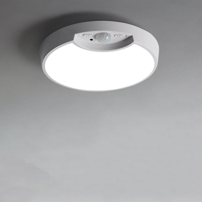 Modern Minimalist Round Plastic LED Intelligent Human Sensor Flush Mount Ceiling Light For Living Room