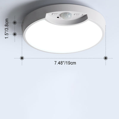 Modern Minimalist Round Plastic LED Intelligent Human Sensor Flush Mount Ceiling Light For Living Room