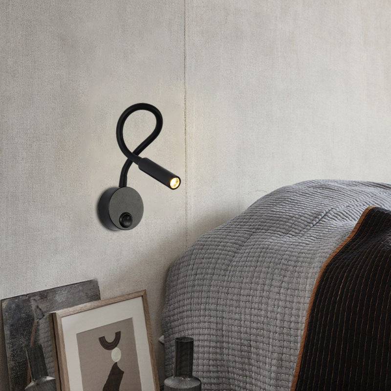 Lámpara de pared con luz de lectura LED de manguera flexible de hierro redonda minimalista moderna para dormitorio 