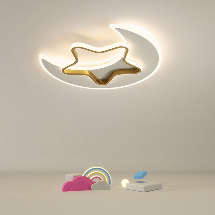 Contemporary Creative Moon Star Acrylic Shade Hardware LED Flush Mount Ceiling Light For Living Room