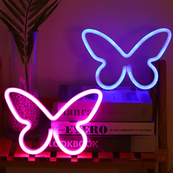 Lámpara de mesa LED con luz de neón y pantalla de mariposa Art Deco moderna para dormitorio 