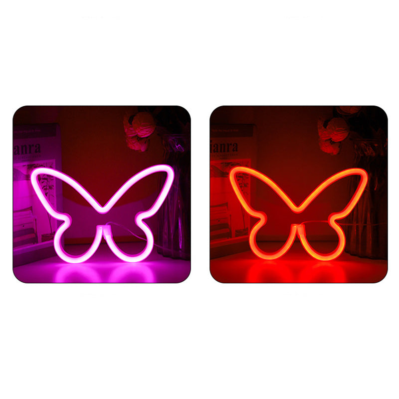 Lámpara de mesa LED con luz de neón y pantalla de mariposa Art Deco moderna para dormitorio 