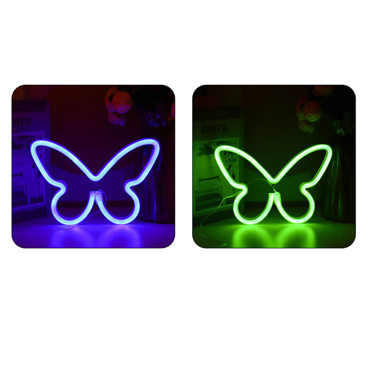Lámpara de mesa LED con luz de neón y pantalla de mariposa Art Deco moderna para dormitorio 