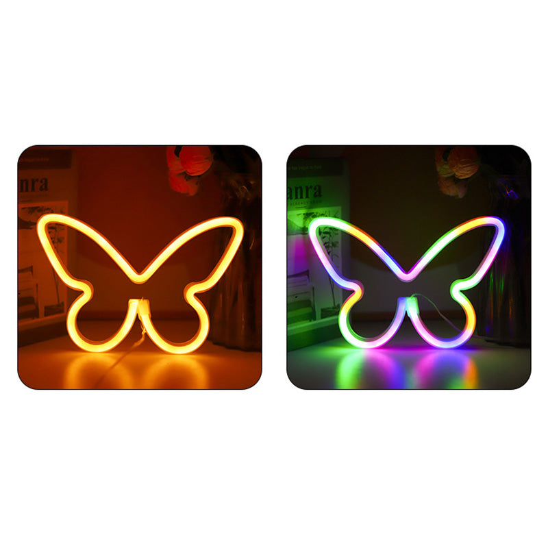 Lámpara de mesa LED con luz de neón y pantalla de mariposa Art Deco moderna para dormitorio 