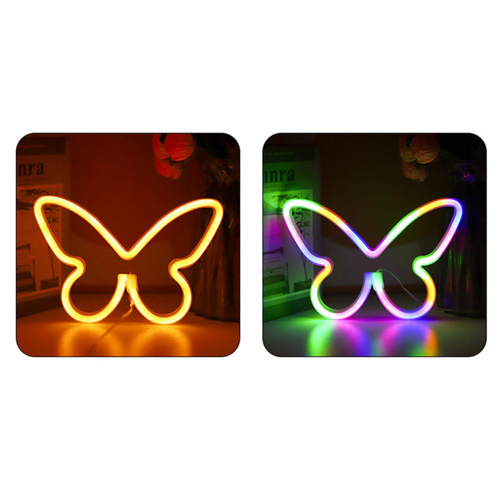 Lámpara de mesa LED con luz de neón y pantalla de mariposa Art Deco moderna para dormitorio 