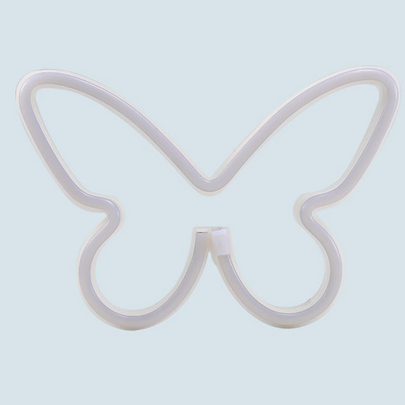 Lámpara de mesa LED con luz de neón y pantalla de mariposa Art Deco moderna para dormitorio 
