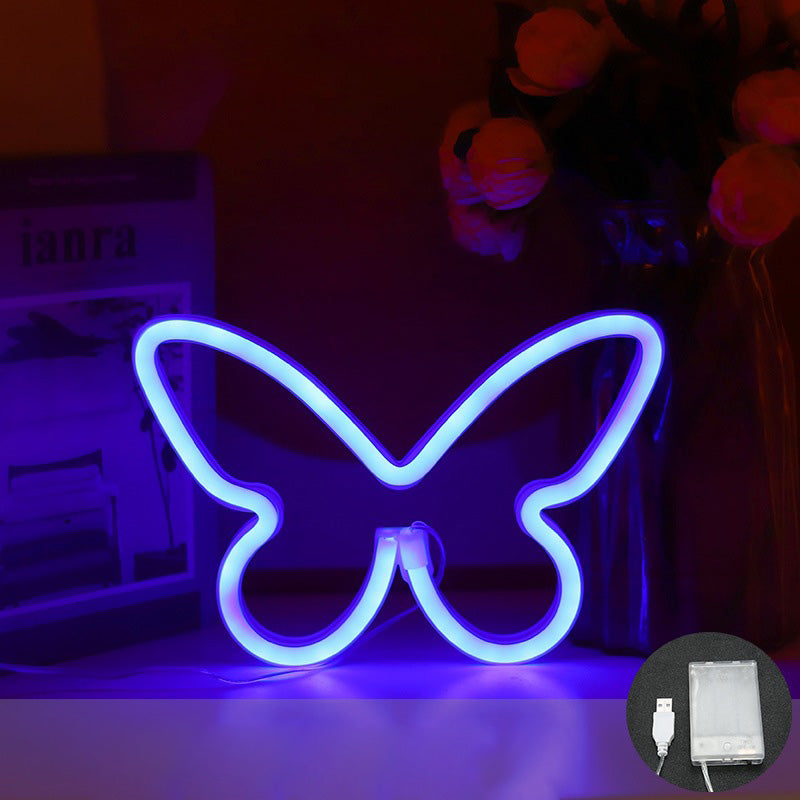 Lámpara de mesa LED con luz de neón y pantalla de mariposa Art Deco moderna para dormitorio 