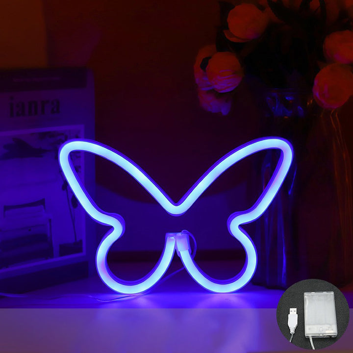 Lámpara de mesa LED con luz de neón y pantalla de mariposa Art Deco moderna para dormitorio 