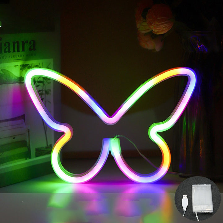Lámpara de mesa LED con luz de neón y pantalla de mariposa Art Deco moderna para dormitorio 