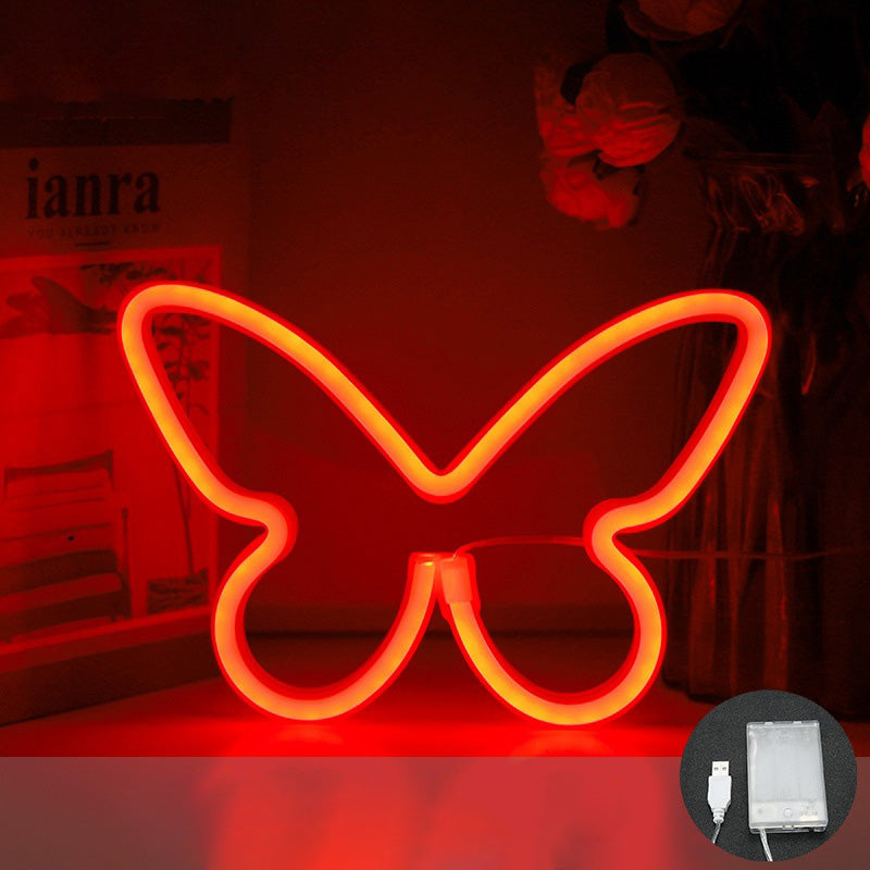 Lámpara de mesa LED con luz de neón y pantalla de mariposa Art Deco moderna para dormitorio 