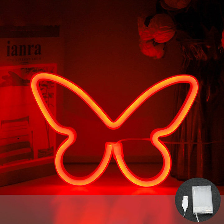 Lámpara de mesa LED con luz de neón y pantalla de mariposa Art Deco moderna para dormitorio 