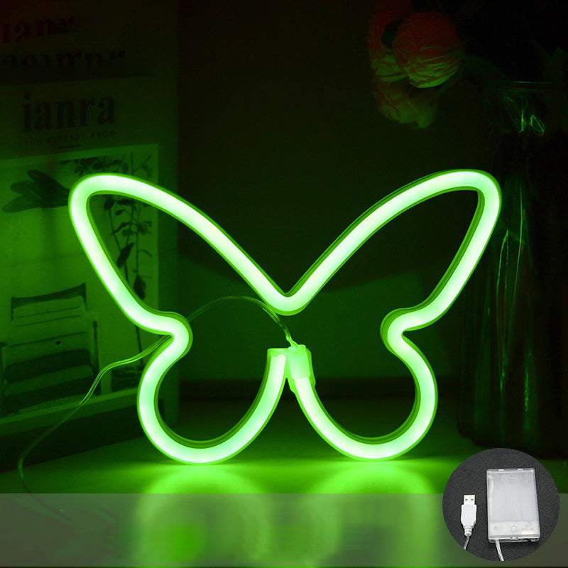 Lámpara de mesa LED con luz de neón y pantalla de mariposa Art Deco moderna para dormitorio 