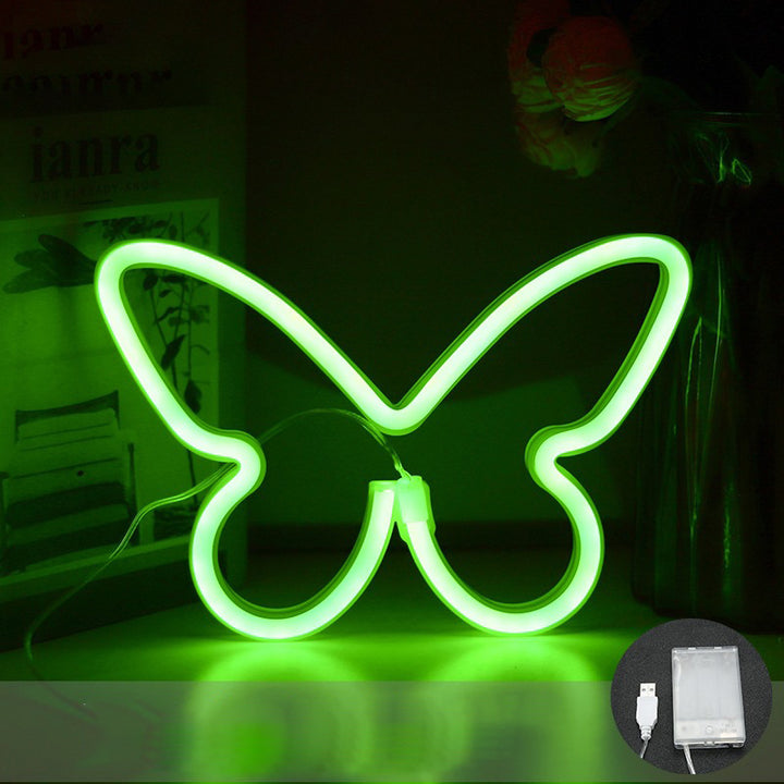 Lámpara de mesa LED con luz de neón y pantalla de mariposa Art Deco moderna para dormitorio 