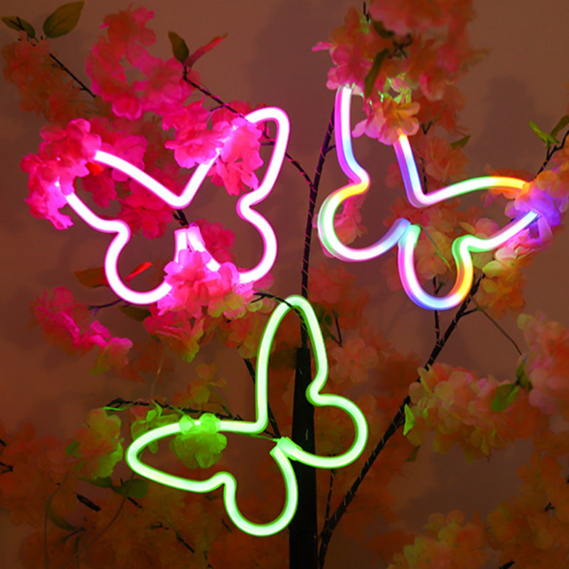 Modern Art Deco Butterfly Shade Neon Light LED Table Lamp For Bedroom