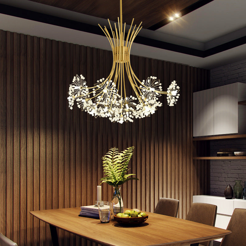 Lustre contemporain de luxe en cristal de pissenlit avec cadre en fer 13/19 lumières pour salon 