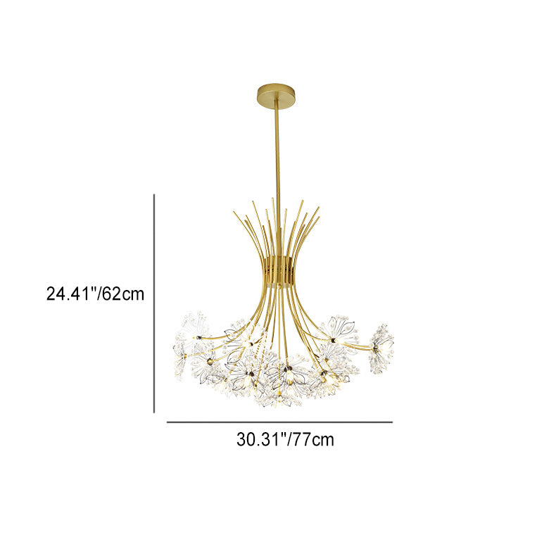 Lustre contemporain de luxe en cristal de pissenlit avec cadre en fer 13/19 lumières pour salon 