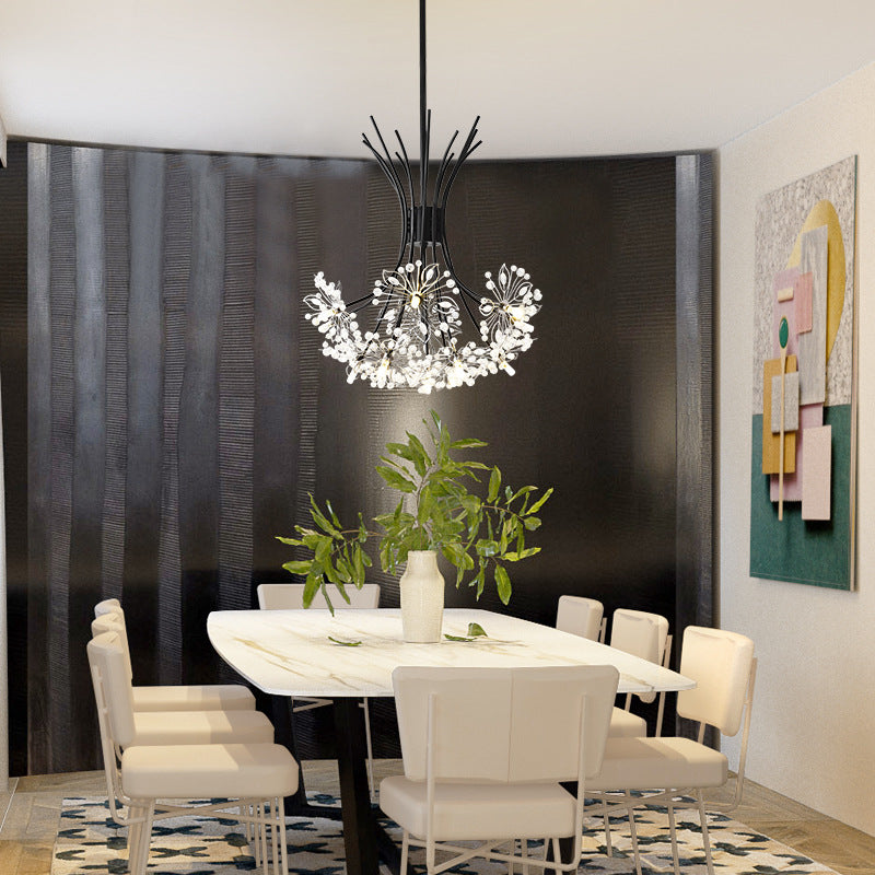 Lustre contemporain de luxe en cristal de pissenlit avec cadre en fer 13/19 lumières pour salon 