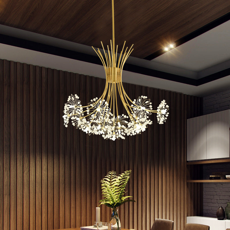 Lustre contemporain de luxe en cristal de pissenlit avec cadre en fer 13/19 lumières pour salon 