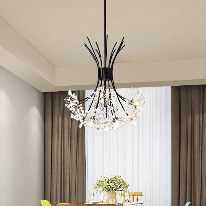 Lustre contemporain de luxe en cristal de pissenlit avec cadre en fer 13/19 lumières pour salon 